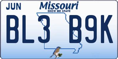 MO license plate BL3B9K