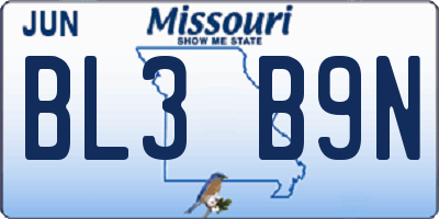 MO license plate BL3B9N
