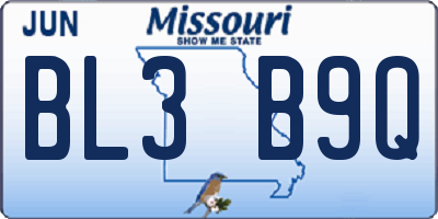 MO license plate BL3B9Q