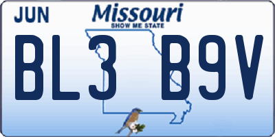 MO license plate BL3B9V