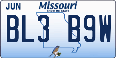 MO license plate BL3B9W