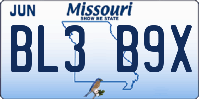 MO license plate BL3B9X