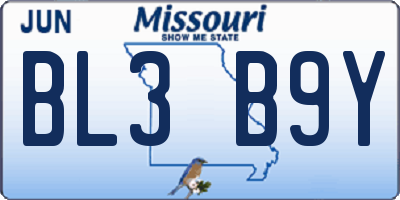 MO license plate BL3B9Y