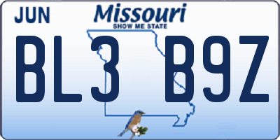 MO license plate BL3B9Z