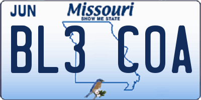 MO license plate BL3C0A