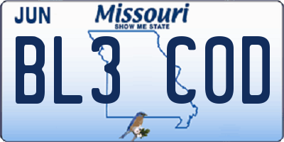 MO license plate BL3C0D