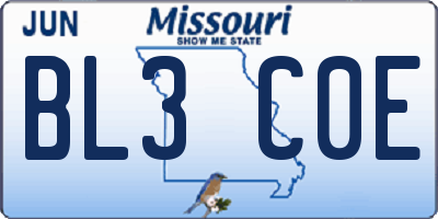 MO license plate BL3C0E