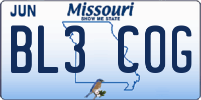 MO license plate BL3C0G