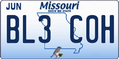 MO license plate BL3C0H