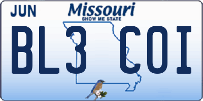 MO license plate BL3C0I