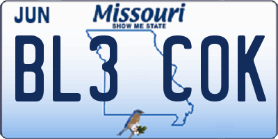 MO license plate BL3C0K