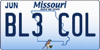 MO license plate BL3C0L