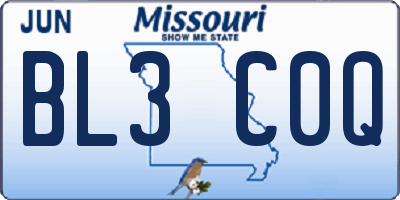 MO license plate BL3C0Q