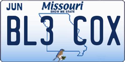 MO license plate BL3C0X