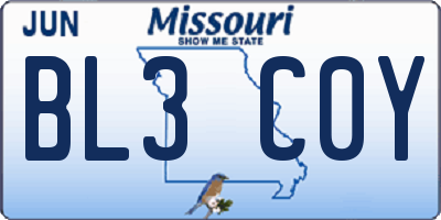 MO license plate BL3C0Y