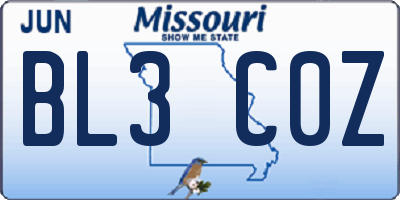 MO license plate BL3C0Z