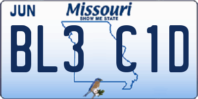 MO license plate BL3C1D