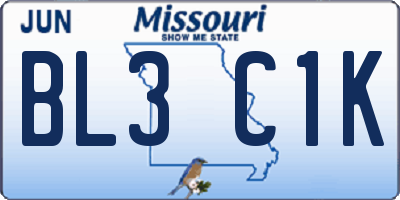 MO license plate BL3C1K