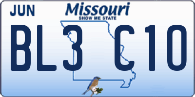 MO license plate BL3C1O