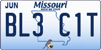MO license plate BL3C1T