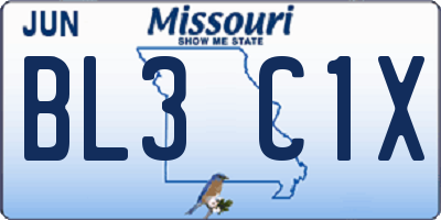 MO license plate BL3C1X