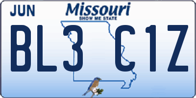 MO license plate BL3C1Z