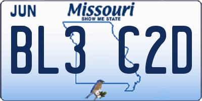 MO license plate BL3C2D