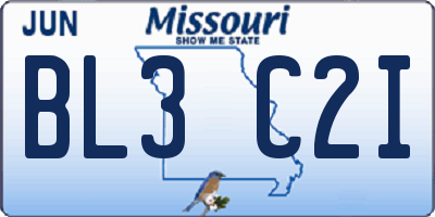 MO license plate BL3C2I
