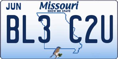 MO license plate BL3C2U