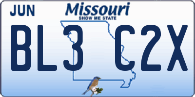 MO license plate BL3C2X