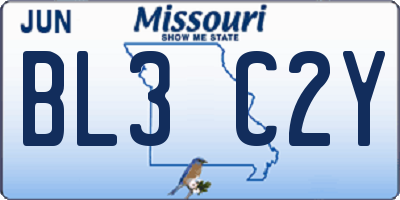 MO license plate BL3C2Y