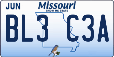 MO license plate BL3C3A