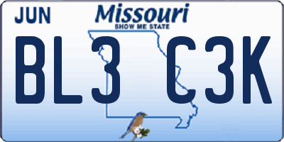 MO license plate BL3C3K