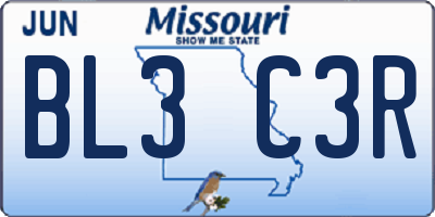 MO license plate BL3C3R