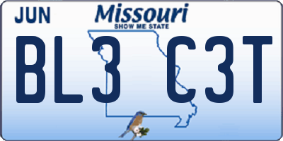 MO license plate BL3C3T