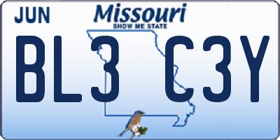 MO license plate BL3C3Y