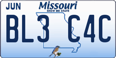 MO license plate BL3C4C