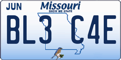 MO license plate BL3C4E