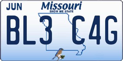 MO license plate BL3C4G