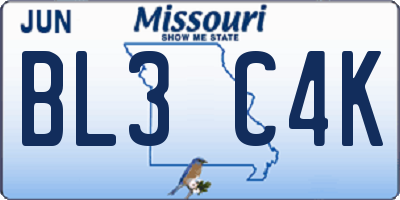 MO license plate BL3C4K