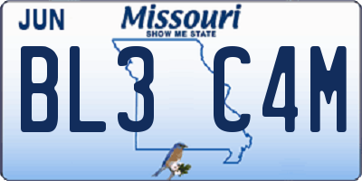 MO license plate BL3C4M
