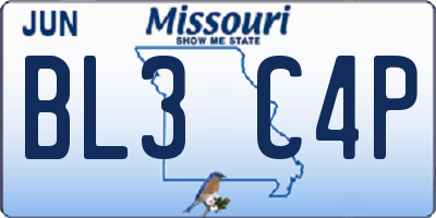 MO license plate BL3C4P