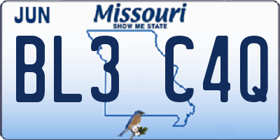 MO license plate BL3C4Q