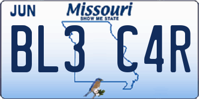 MO license plate BL3C4R