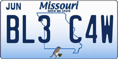 MO license plate BL3C4W