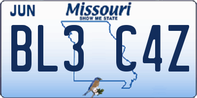 MO license plate BL3C4Z