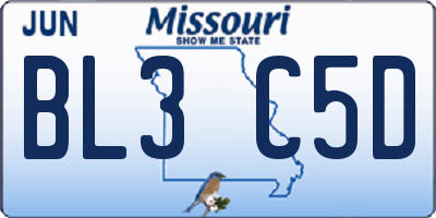 MO license plate BL3C5D