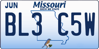 MO license plate BL3C5W