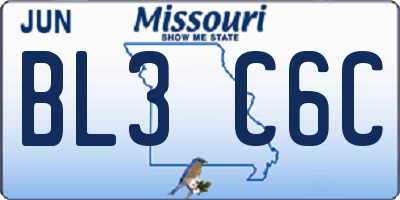 MO license plate BL3C6C
