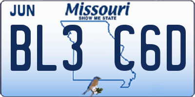 MO license plate BL3C6D